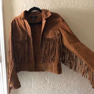 Pig skin leather jacket with fringe. Festival, 70s, southwestern, hippie, small